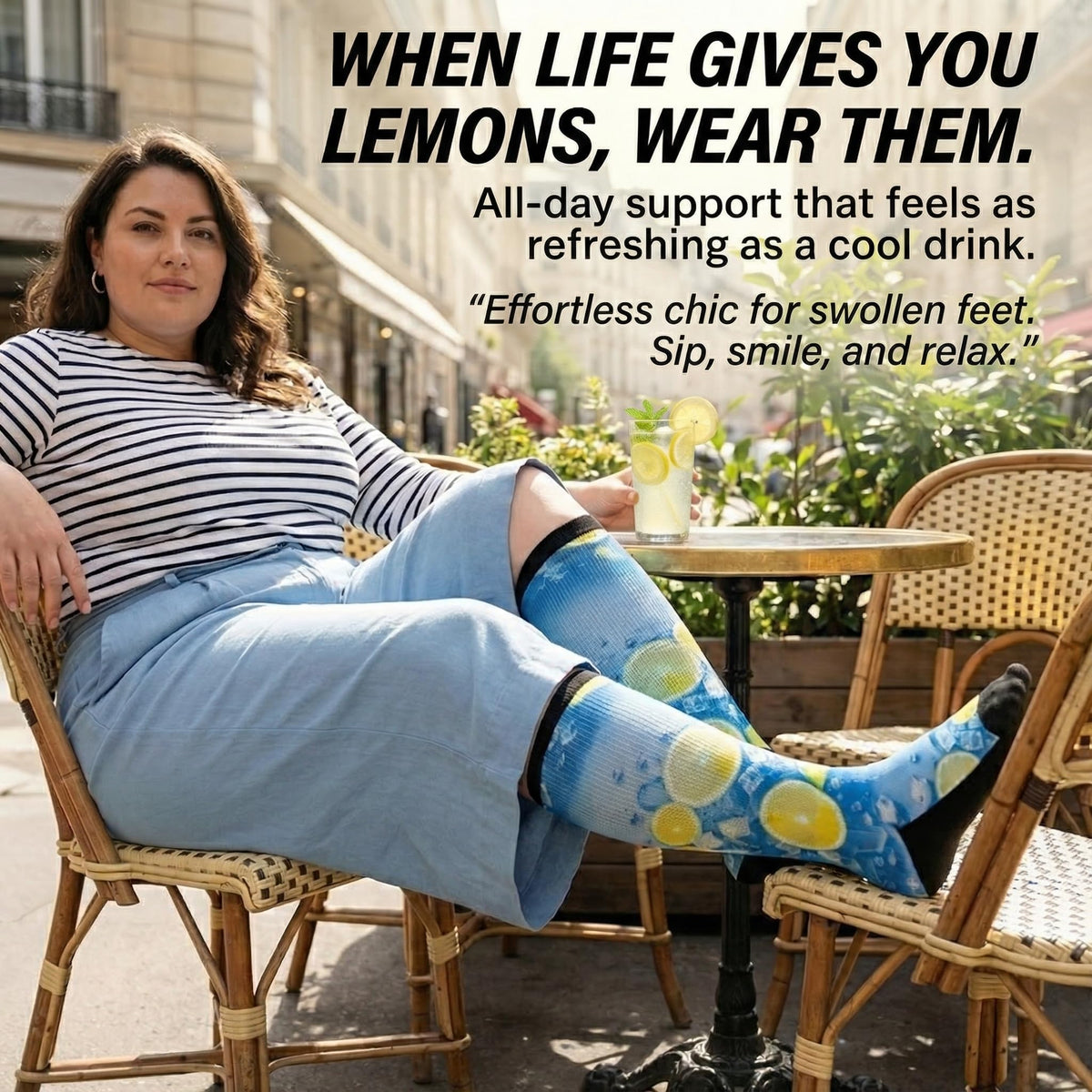 Gooi Lemon Ice extra wide non-binding socks for swollen feet and wide calves, photo 3 of 4