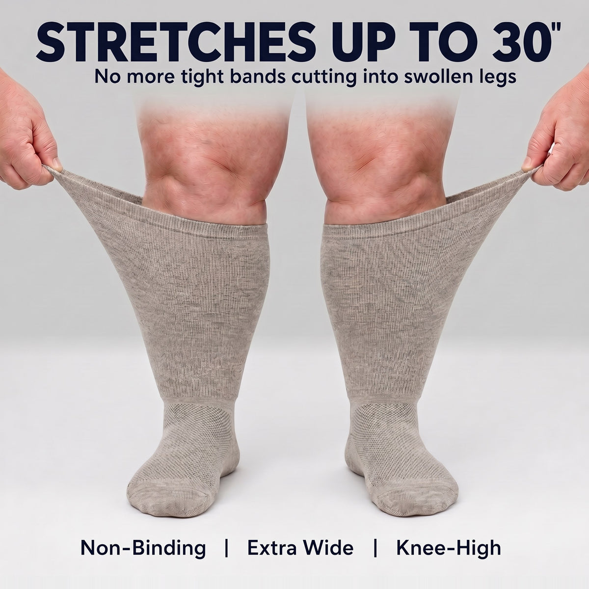 Gooi gray extra wide socks: cuff stretches up to 30 inches, non-binding, extra wide, knee-high